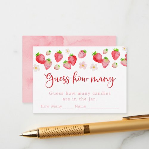 Wild Strawberry Birthday Guess How Many Game Enclosure Card