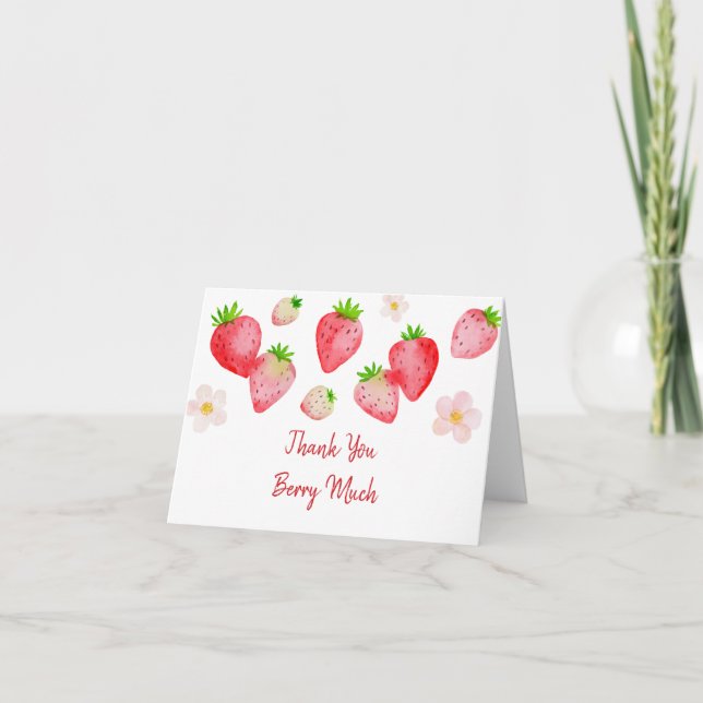 Wild Strawberry Birthday Letterpress Thank You Card (Front)