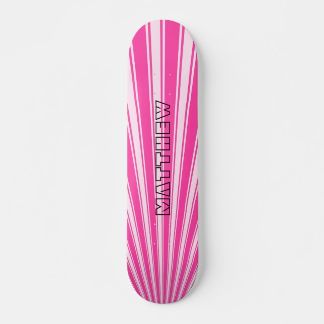 Wild Strawberry Color Stripe Funky Pattern Skateboard (Front)