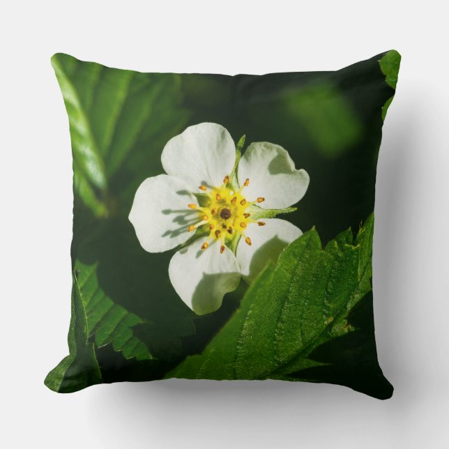 Wild Strawberry Flower Throw Pillow (Front)