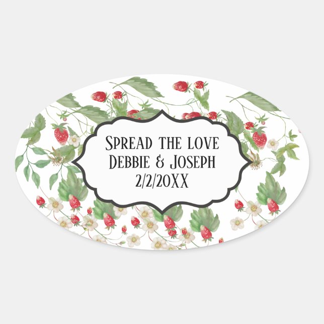 Wild Strawberry Jam Wedding Favor Bridal Shower Oval Sticker (Front)