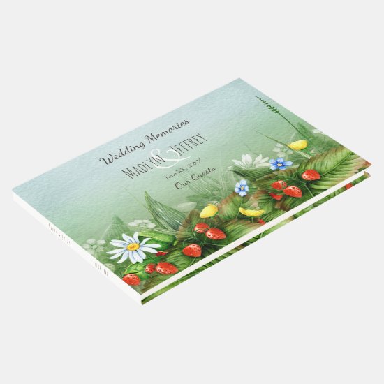 Wild strawberry meadow blue sky country wedding guest book