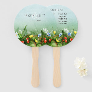 Wild strawberry meadow blue sky country wedding hand fan