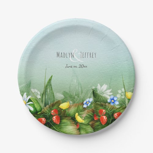 Wild strawberry meadow blue sky summer paper plates
