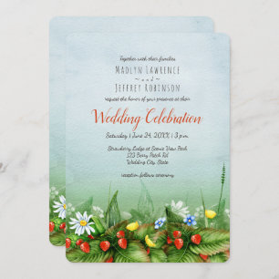 Wild strawberry meadow wildflowers rustic wedding invitation