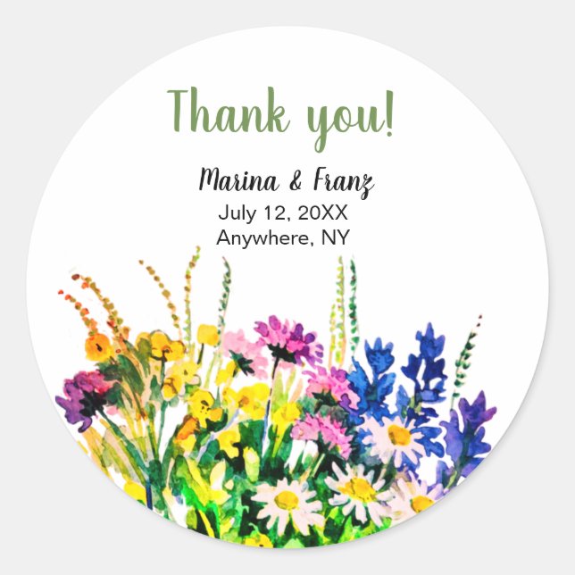 Wild summer flowers classic round sticker (Front)
