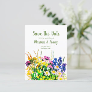 Wild summer flowers save the date announcement postcard