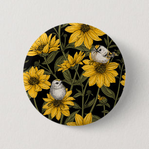 Wild sunflowers and goldcrest birds/ yellow button