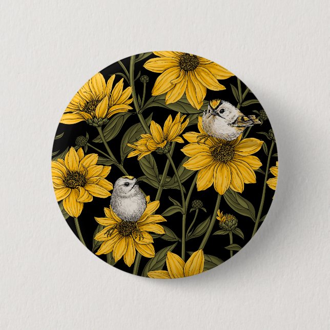 Wild sunflowers and goldcrest birds/ yellow button (Front)
