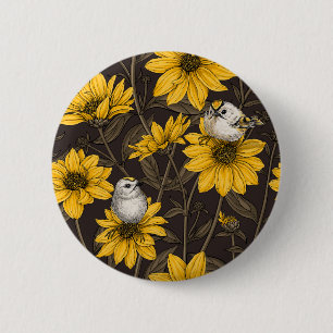 Wild sunflowers and goldcrest birds/ yellow button