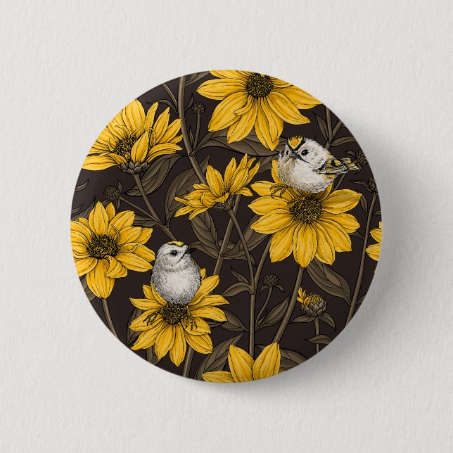 Wild sunflowers and goldcrest birds/ yellow button (Front)