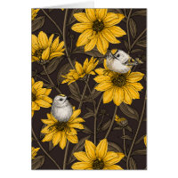 Wild sunflowers and goldcrest birds/ yellow