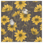 Wild sunflowers and goldcrest birds/ yellow  fabric