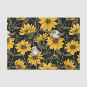 Wild sunflowers and goldcrest birds/ yellow tissue paper