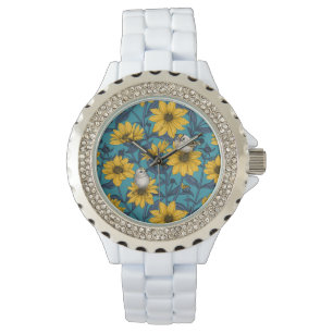 Wild sunflowers and goldcrest birds/ yellow watch