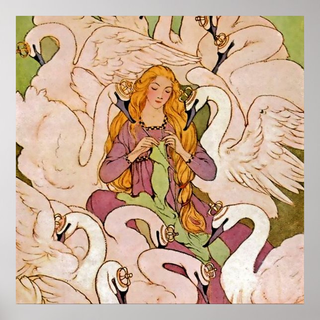 “Wild Swans” Fairy Art by Elenore Abbott Poster (Front)