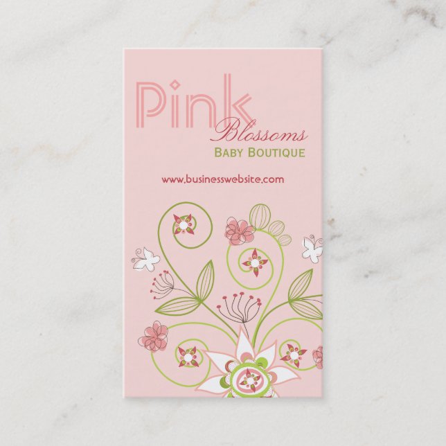 Wild Sweet Pink Blossom Flowers Whimsical Floral Business Card (Front)