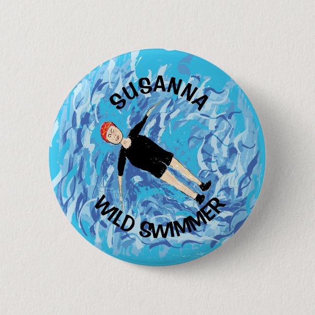 Wild swimmer ladies cold water swimming gift button (Front)