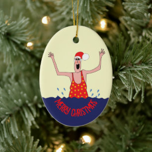 Wild Swimming Woman Christmas Ceramic Ornament