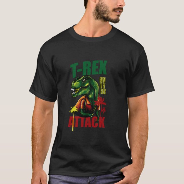 Wild T Rex Dinosaur Attack Illustration Graphic De T-Shirt (Front)