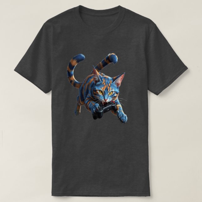 Wild Tabby Cat Gaming Controller Bite - Funny Cat  T-Shirt (Design Front)