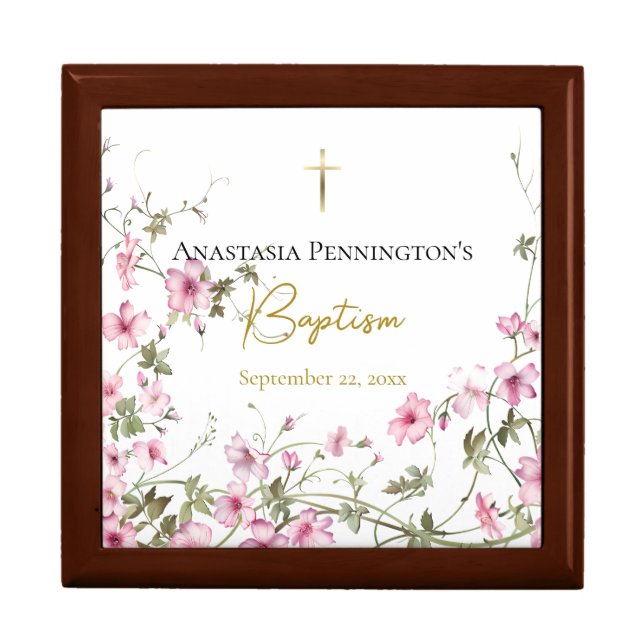 Wild Tangle of Pink Flowers Orthodox Baptism  Gift Box (Front)
