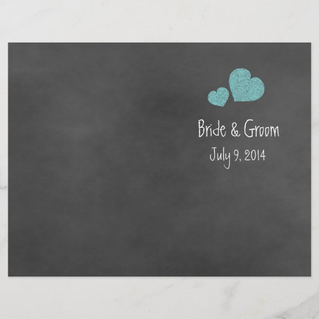 Wild Teal Roses Chalkboard Folded Wedding Program (Front)