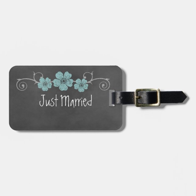 Wild Teal Roses Chalkboard Luggage Tag (Front Horizontal)