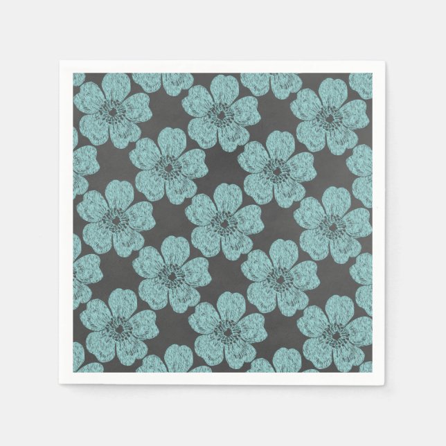 Wild Teal Roses Chalkboard Napkins (Front)