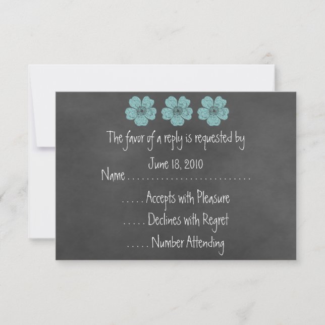 Wild Teal Roses Chalkboard RSVP Cards (Front)