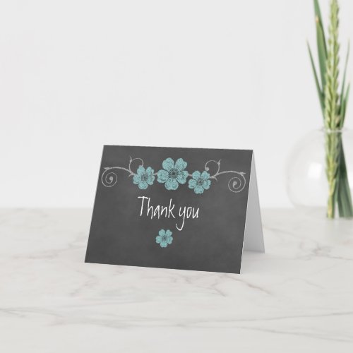 Wild Teal Roses Chalkboard Thank You Note Card