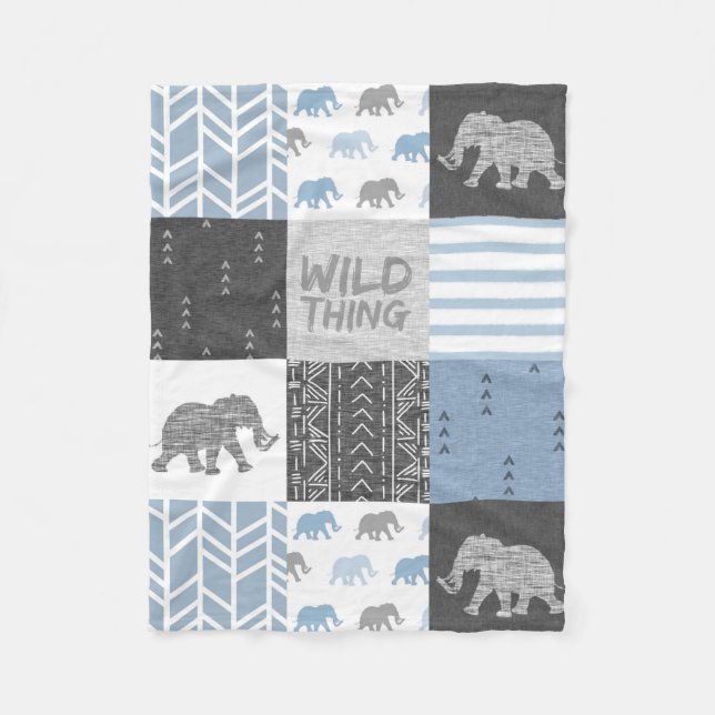 Wild Thing - Blue Elephant Fleece Blanket (Front)