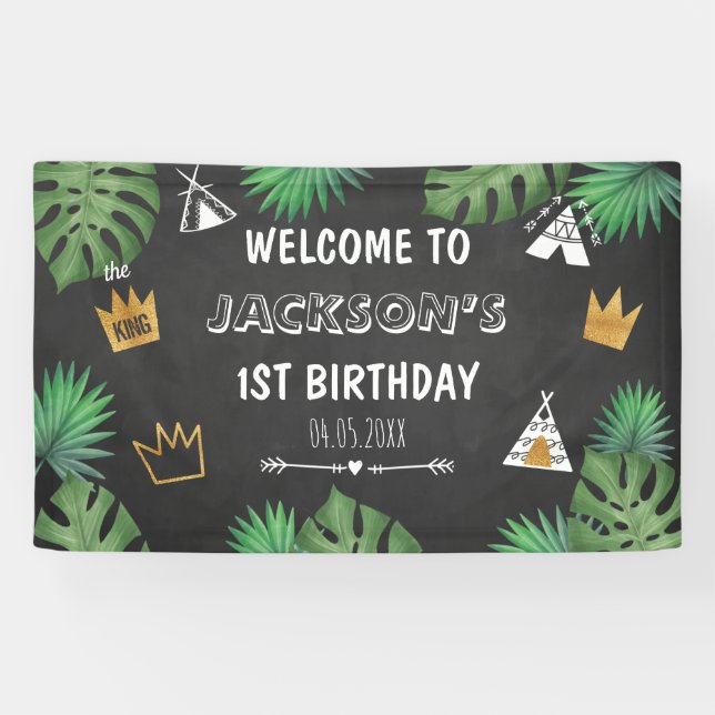 Wild Thing Glitter ONE Birthday Boy Backdrop Banner (Horizontal)