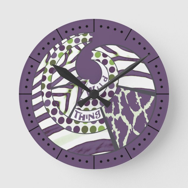 Wild Thing Purple Animal Print Numbered Round Clock (Front)