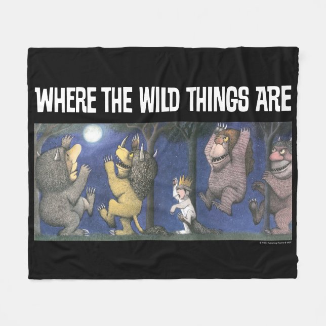 Wild Things and Max Dancing in Moonlight Fleece Blanket (Front (Horizontal))