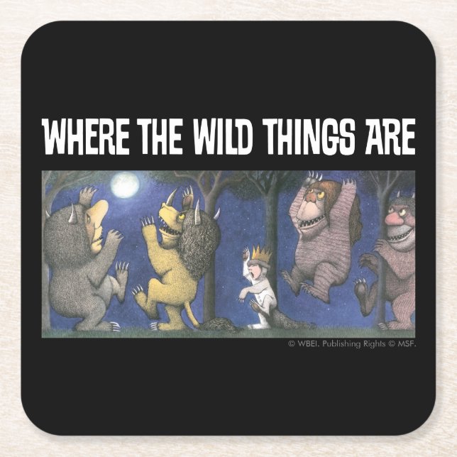 Wild Things and Max Dancing in Moonlight Square Paper Coaster (Front)