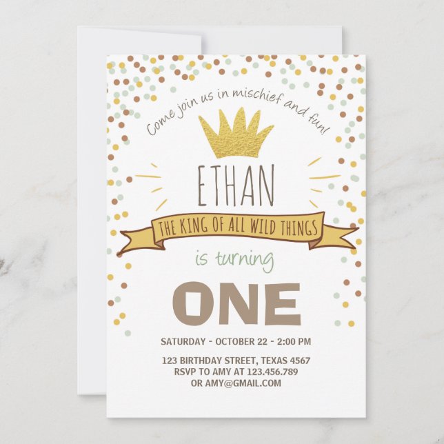 Wild things birthday invitation Boy rustic crown (Front)