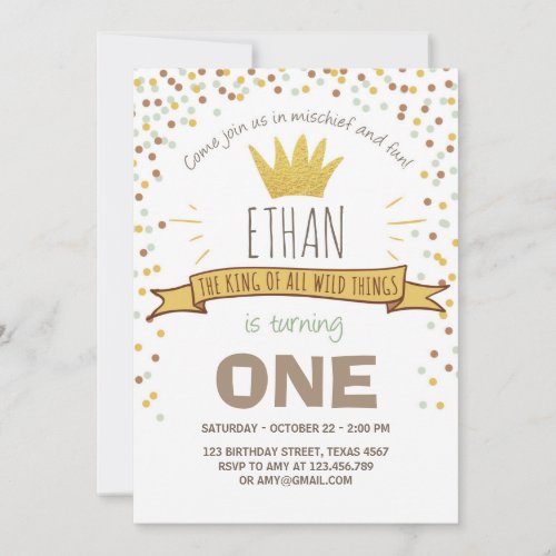 Wild things birthday invitation Boy rustic crown