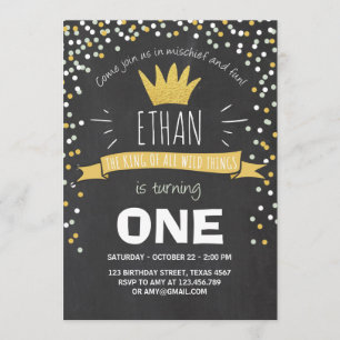 Wild things birthday invitation Boy rustic crown