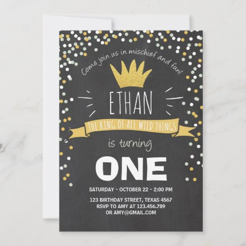 Wild things birthday invitation Boy rustic crown