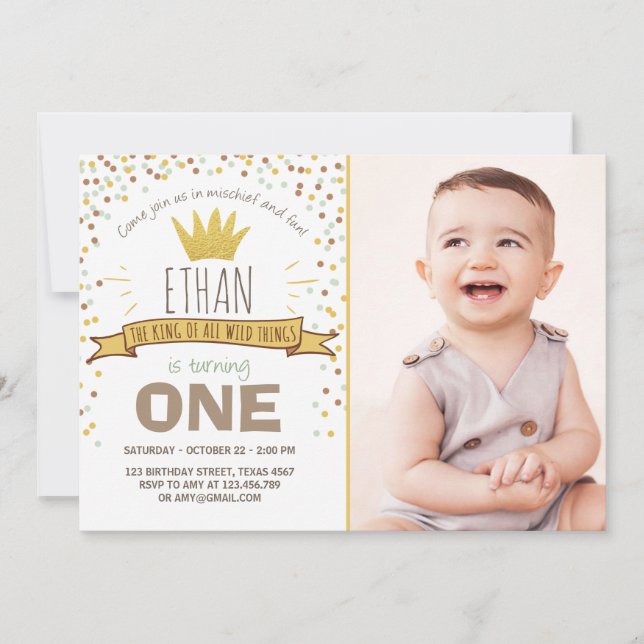Wild things birthday invitation Boy rustic crown (Front)