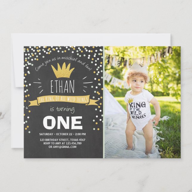 Wild things birthday invitation Boy rustic crown (Front)