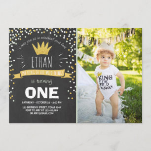 Wild things birthday invitation Boy rustic crown