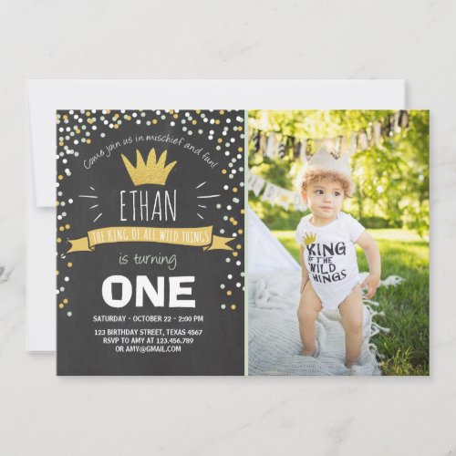 Wild things birthday invitation Boy rustic crown