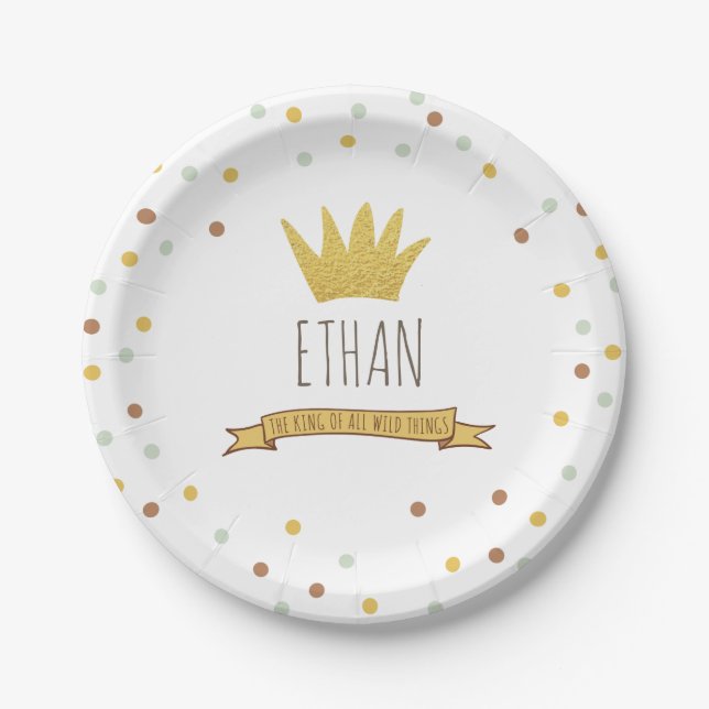 Wild Things Gold crown First birthday Paper Plates (Front)