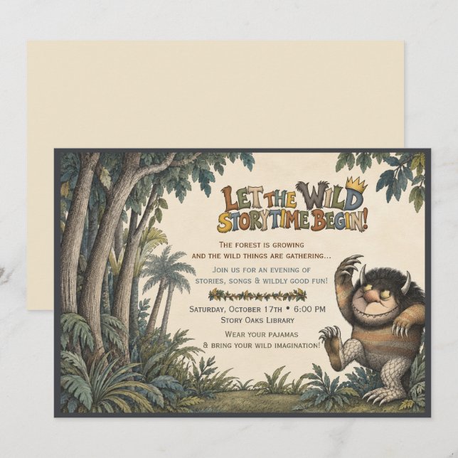 Wild Things Library Storytime Event Invitation (Front/Back)