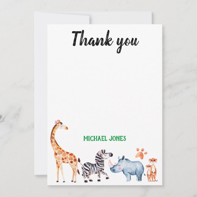 Wild Things Safarai Animal Birthday Thank You (Front)