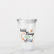 Wild Things Safari Animal Birthday Kids Watercolor Acrylic Tumbler