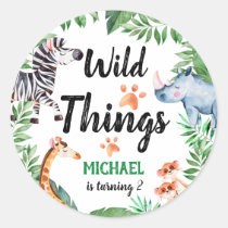 Wild Things Safari Animal Kids Birthday Party Classic Round Sticker