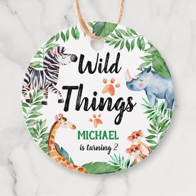 Wild Things Safari Animal Kids Birthday Party Favor Tags (Front)